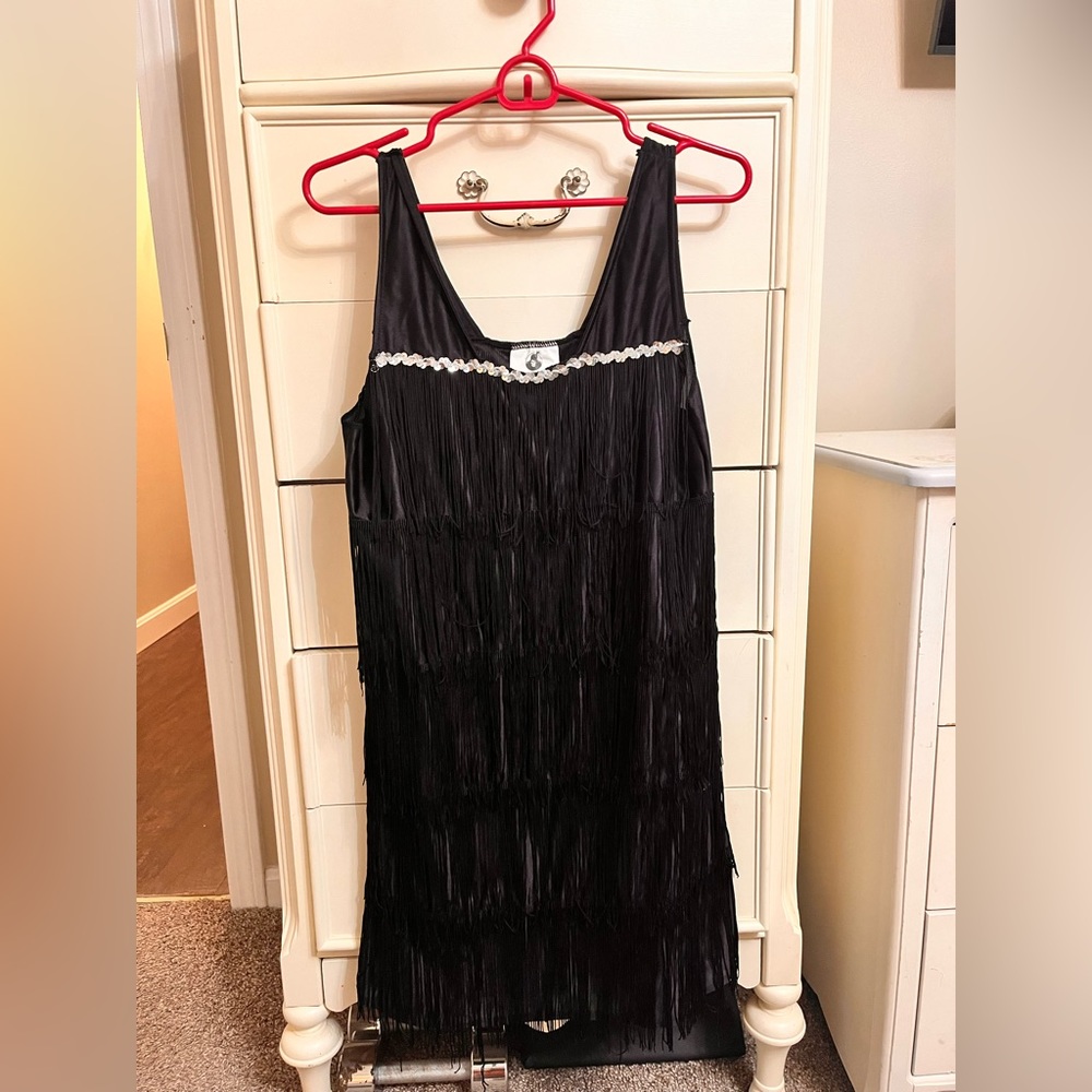 Spirit Halloween Black Fringe Flapper Dress (Size: Adult Medium)